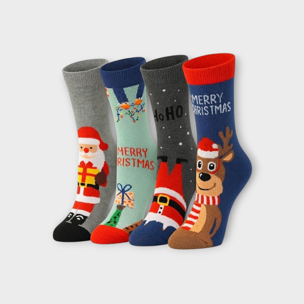 4er Set Bunte Weihnachtssocken in Box | Katia & Bony | Festliche Motive für Damen & Herren
