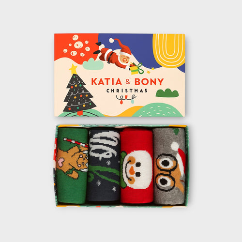 4 Paar Lustige Weihnachtssocken in Geschenkbox – Bunt & Oeko-Tex Zertifiziert
