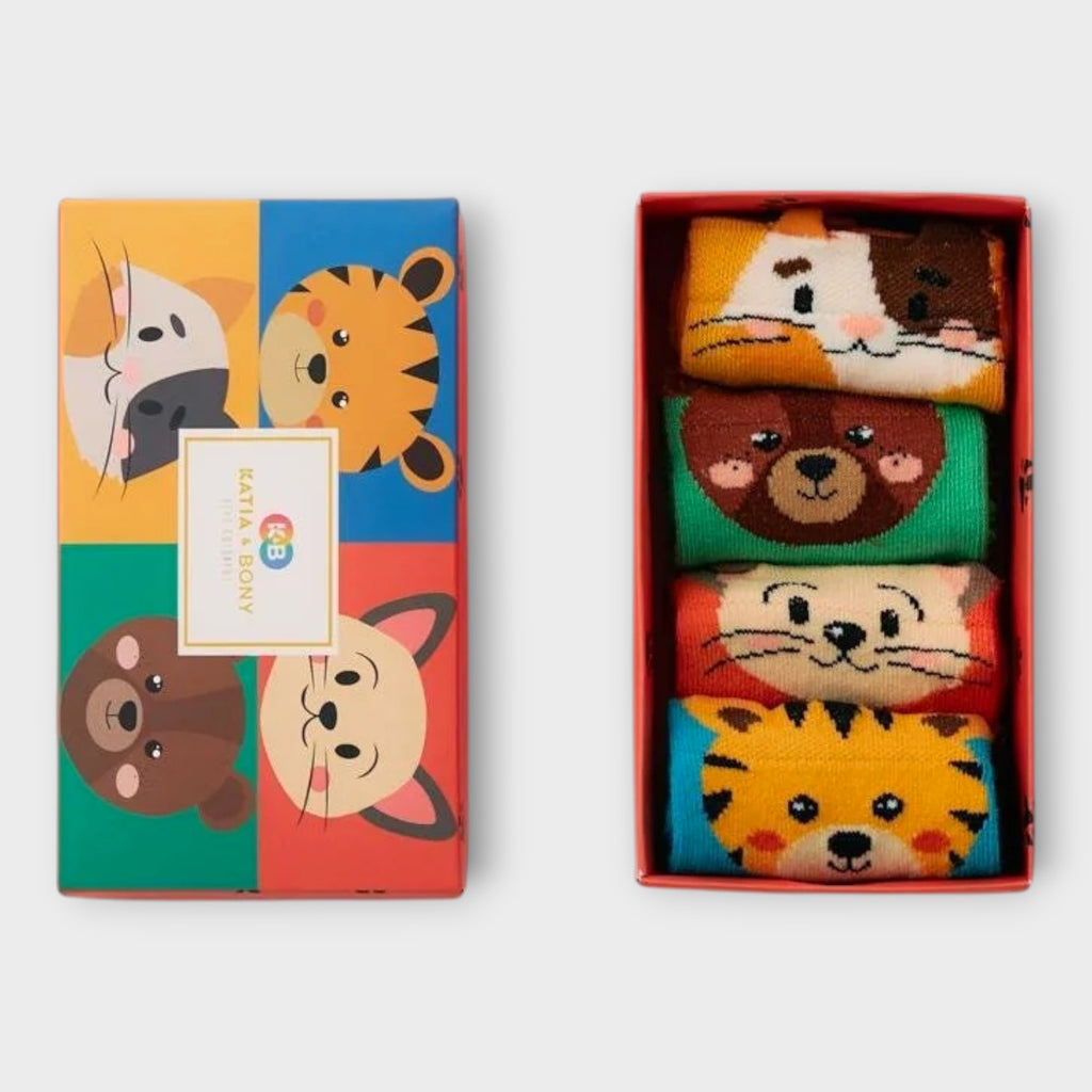 4 Paar Kinder Socken mit Tierohren – Bunte Geschenkbox – Oeko-Tex Zertifiziert