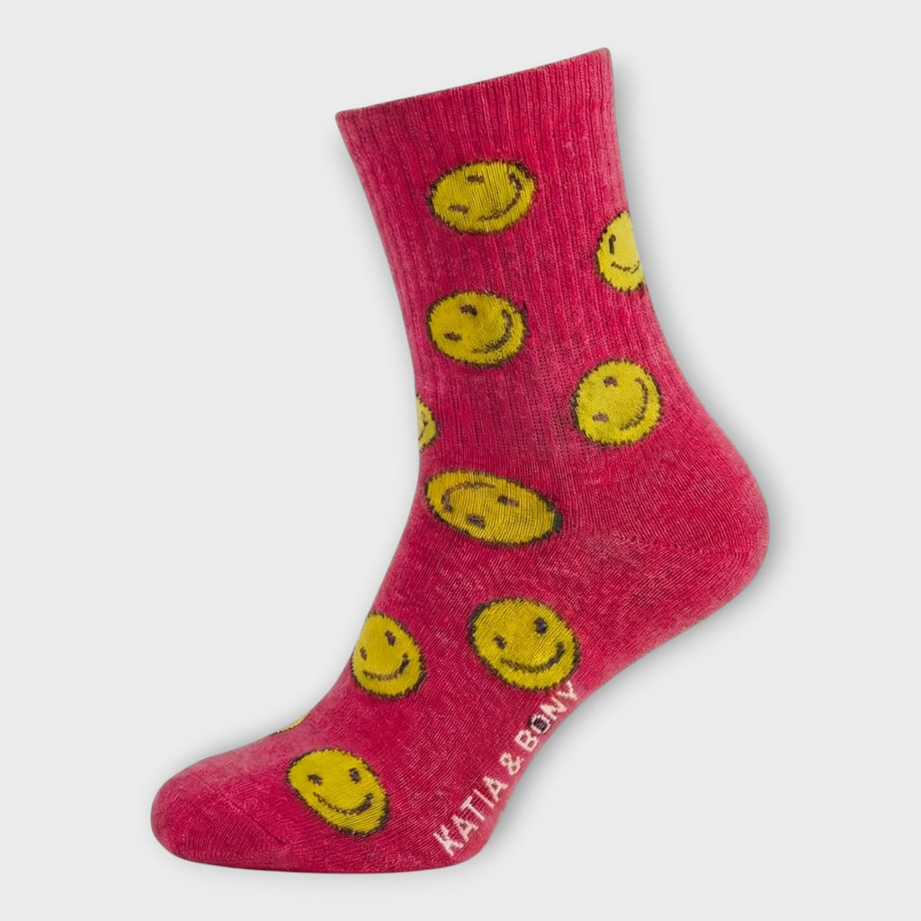 3er Set bunte Kinder Socken mit Smiley Motiven in Rosa, Blau und Pink. Marke Katia & Bony.