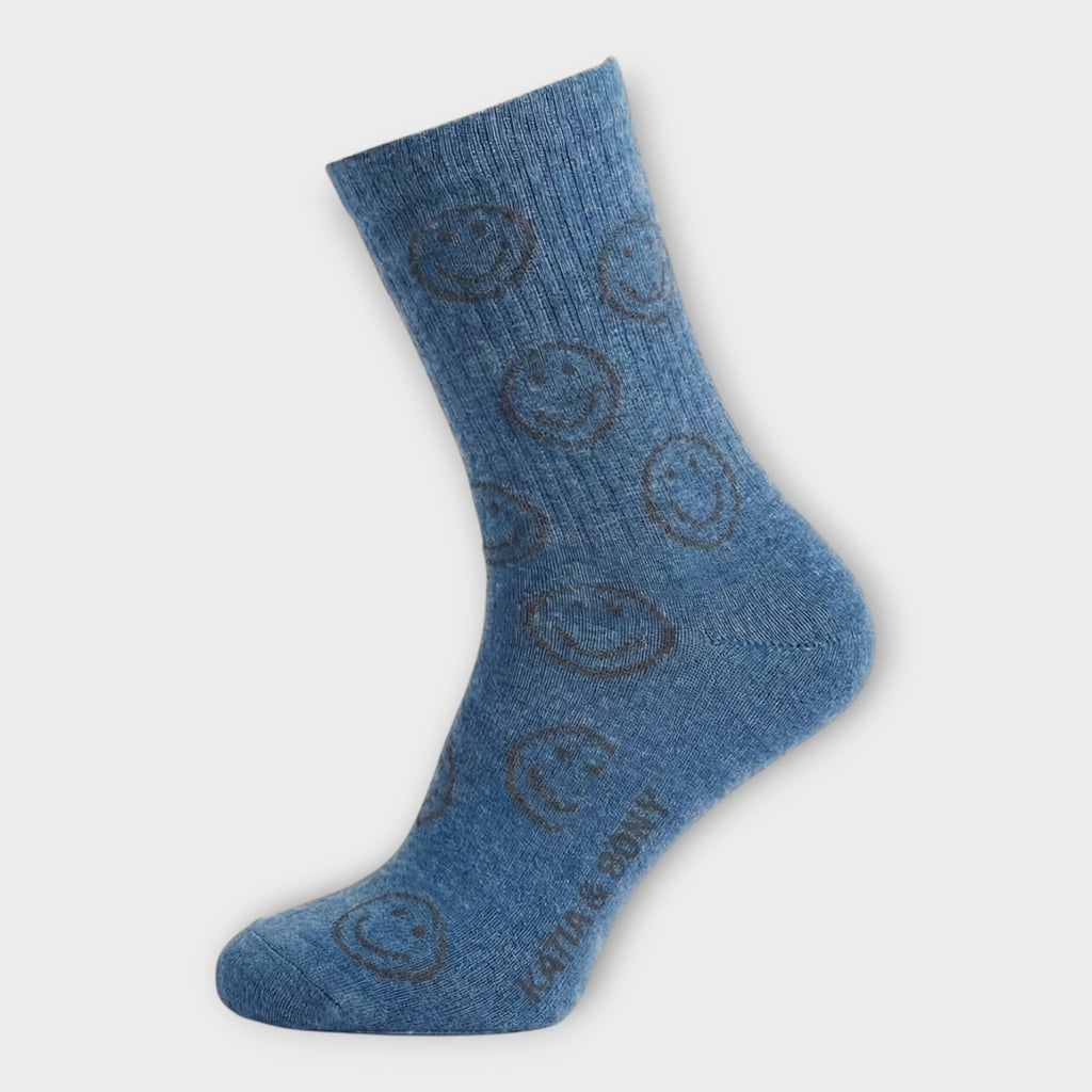 3er Set bunte Kinder Socken mit Smiley Motiven in Rosa, Blau und Pink. Marke Katia & Bony.