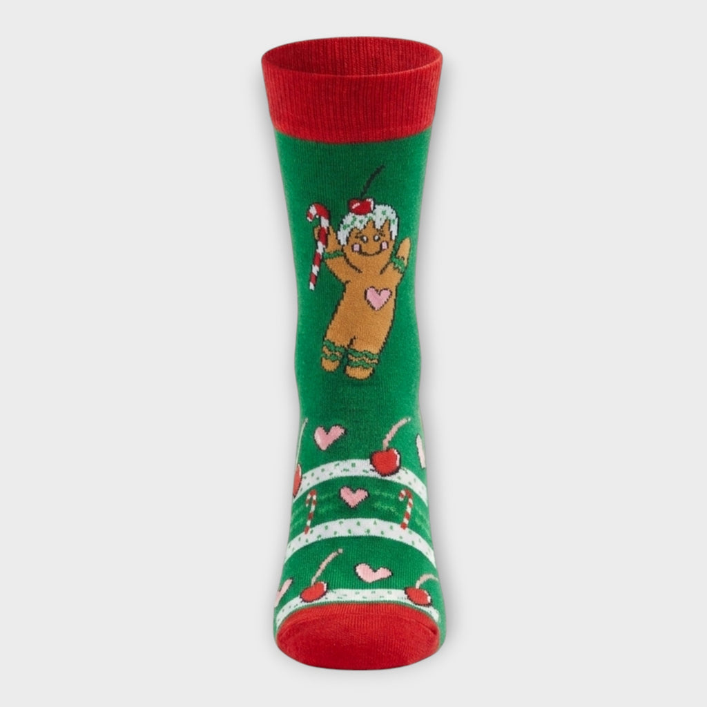 Bio-Weihnachtssocken "Happy Gingerbread" – Grün | Fair & Ökotex