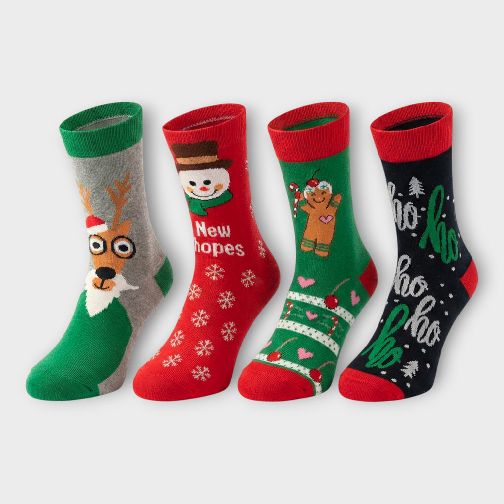 4 Paar Lustige Weihnachtssocken in Geschenkbox – Bunt & Oeko-Tex Zertifiziert