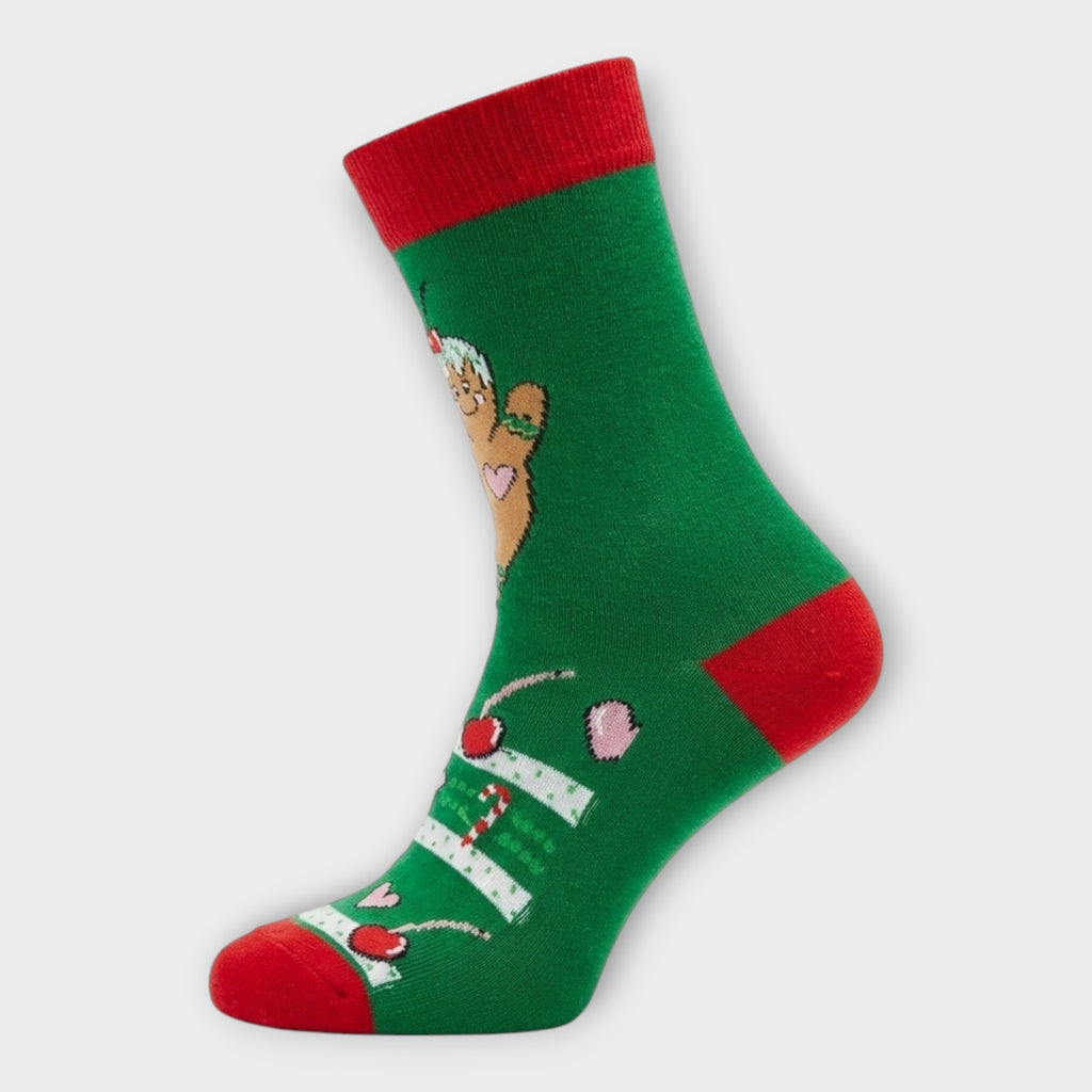 Bio-Weihnachtssocken "Happy Gingerbread" – Grün | Fair & Ökotex