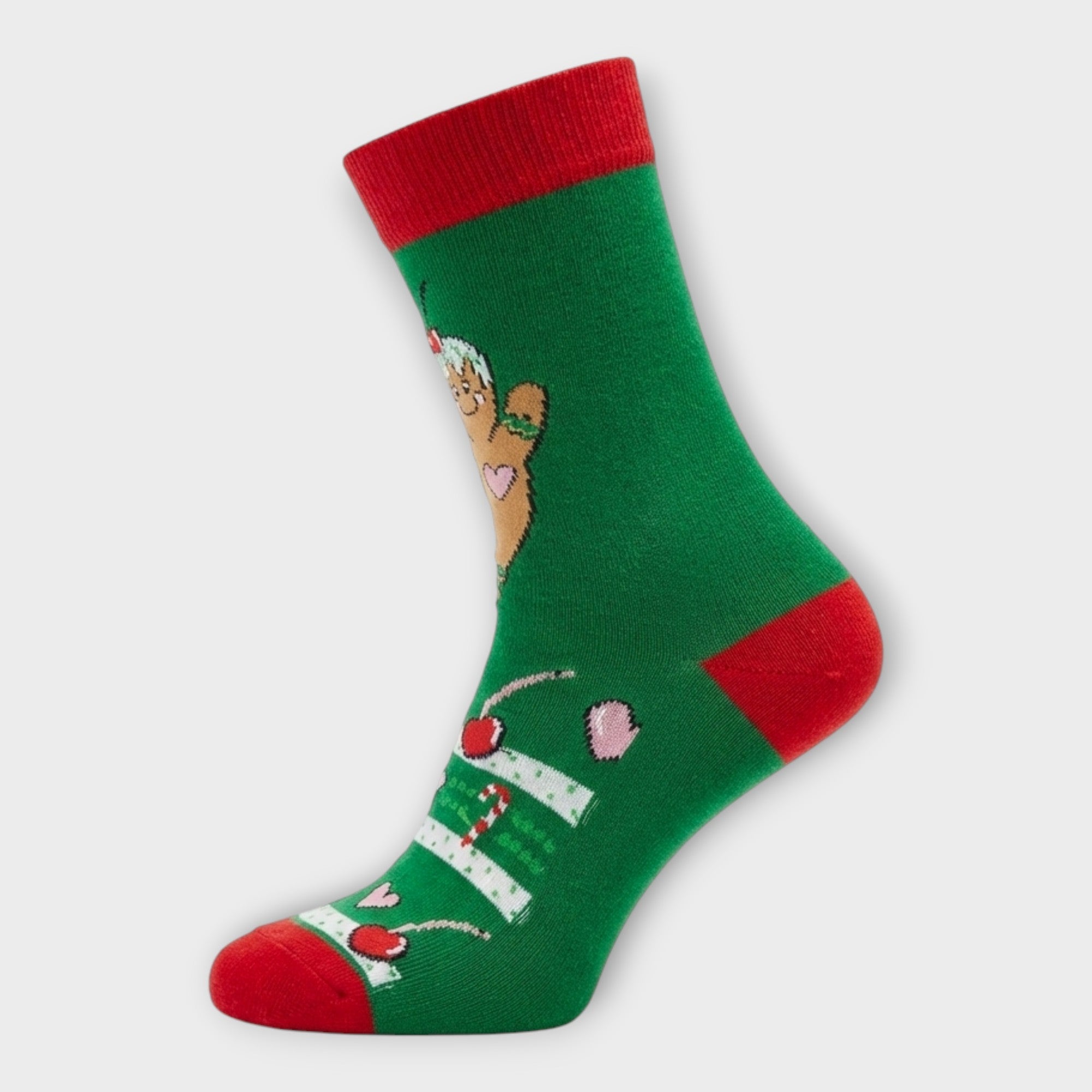 Bio-Weihnachtssocken "Happy Gingerbread" – Grün | Fair & Ökotex