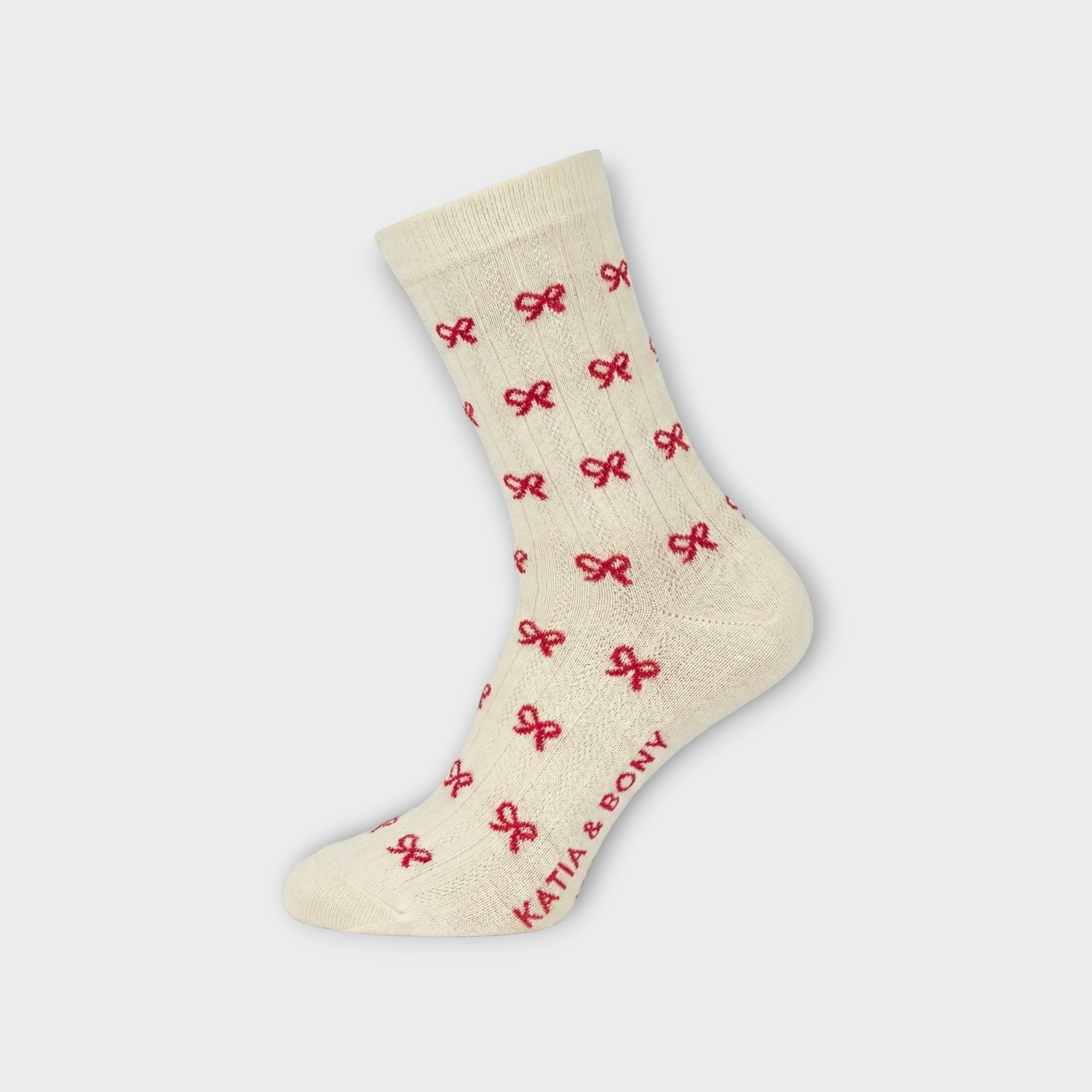 Katia & Bony Bio-Socken mit Schleifen-Muster – Creme & Rot  Nachhaltige Damenmode