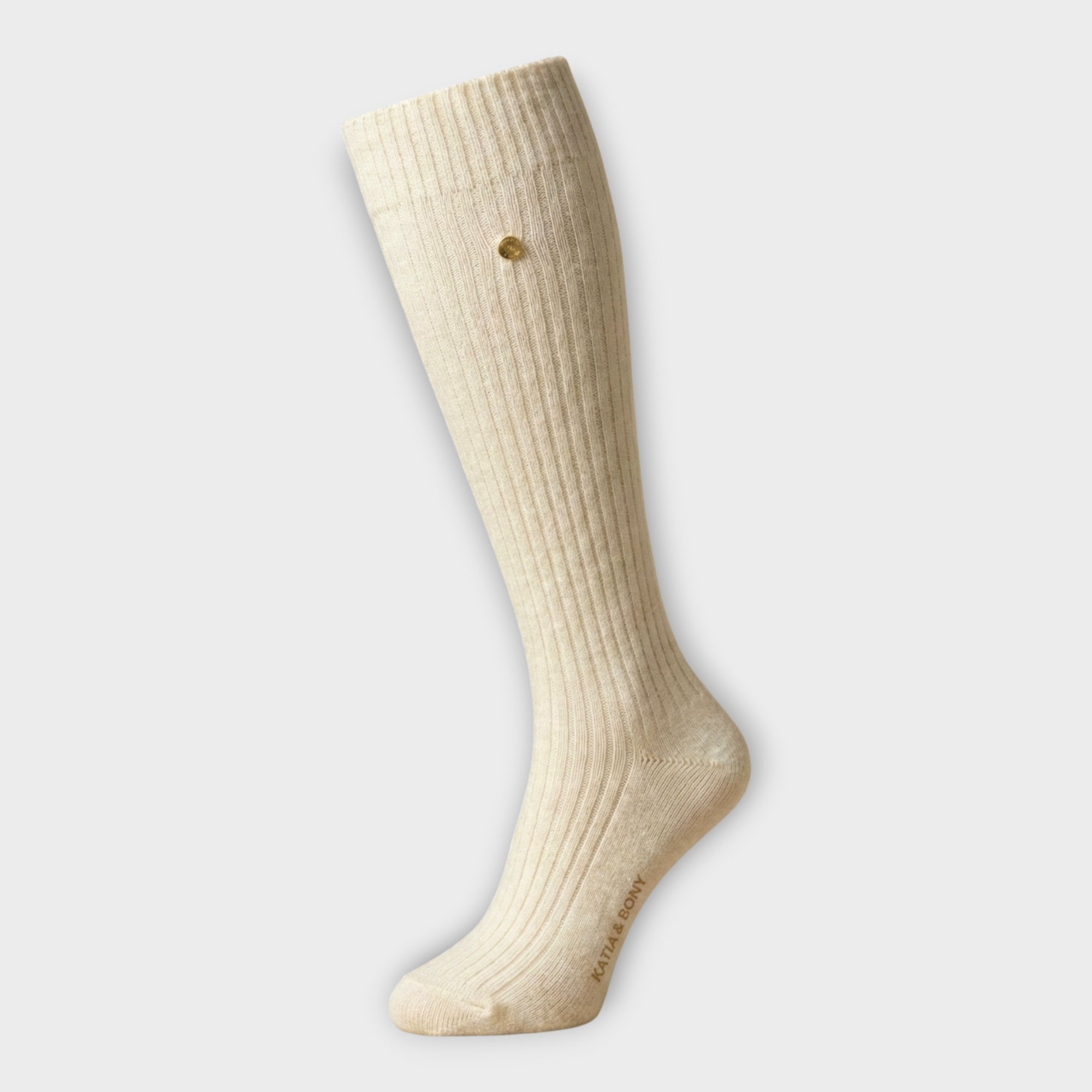 Elegante Damen Kniestrümpfe – Woll-Mix mit Gold-Detail – Ecru & Weinrot