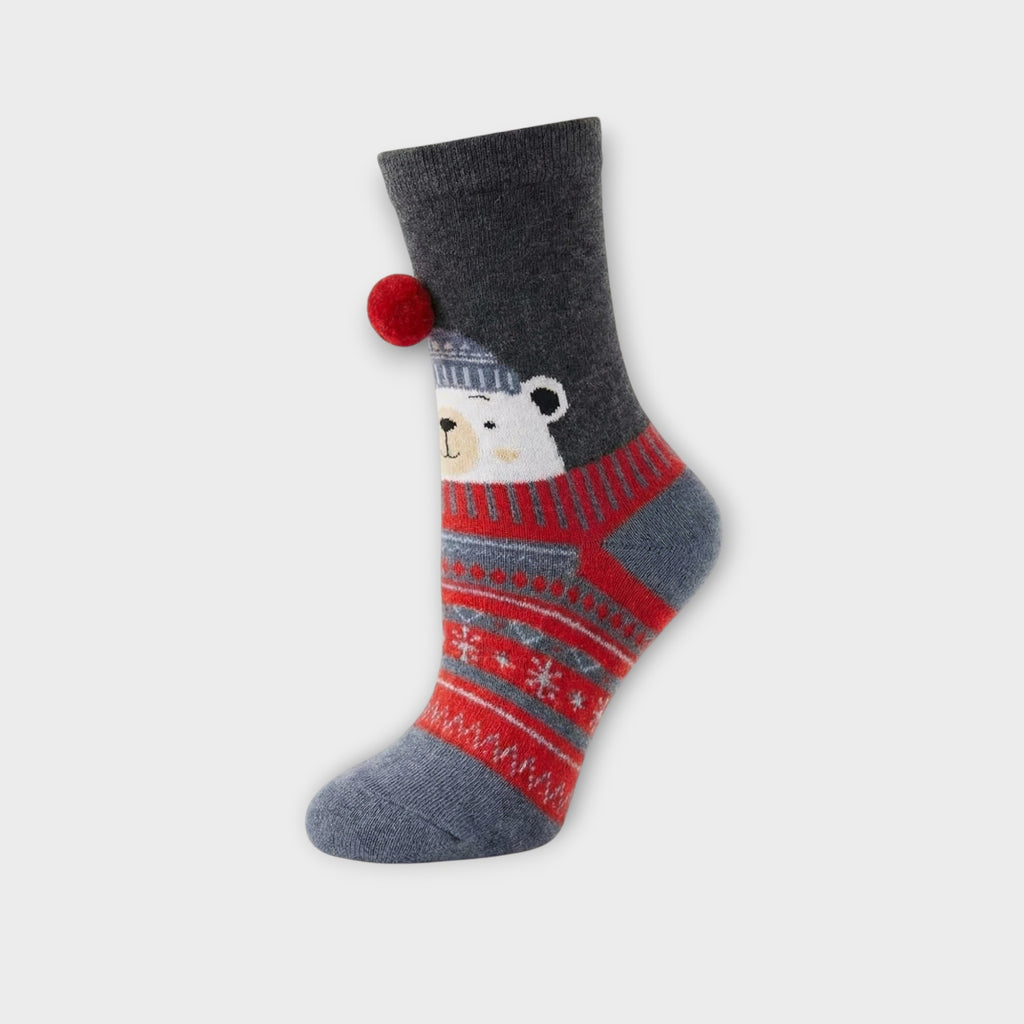Kuschelige Kinder Antirutsch-Socken "Eisbär" – ABS-Sohle & Pompom – Oeko-Tex Zertifiziert