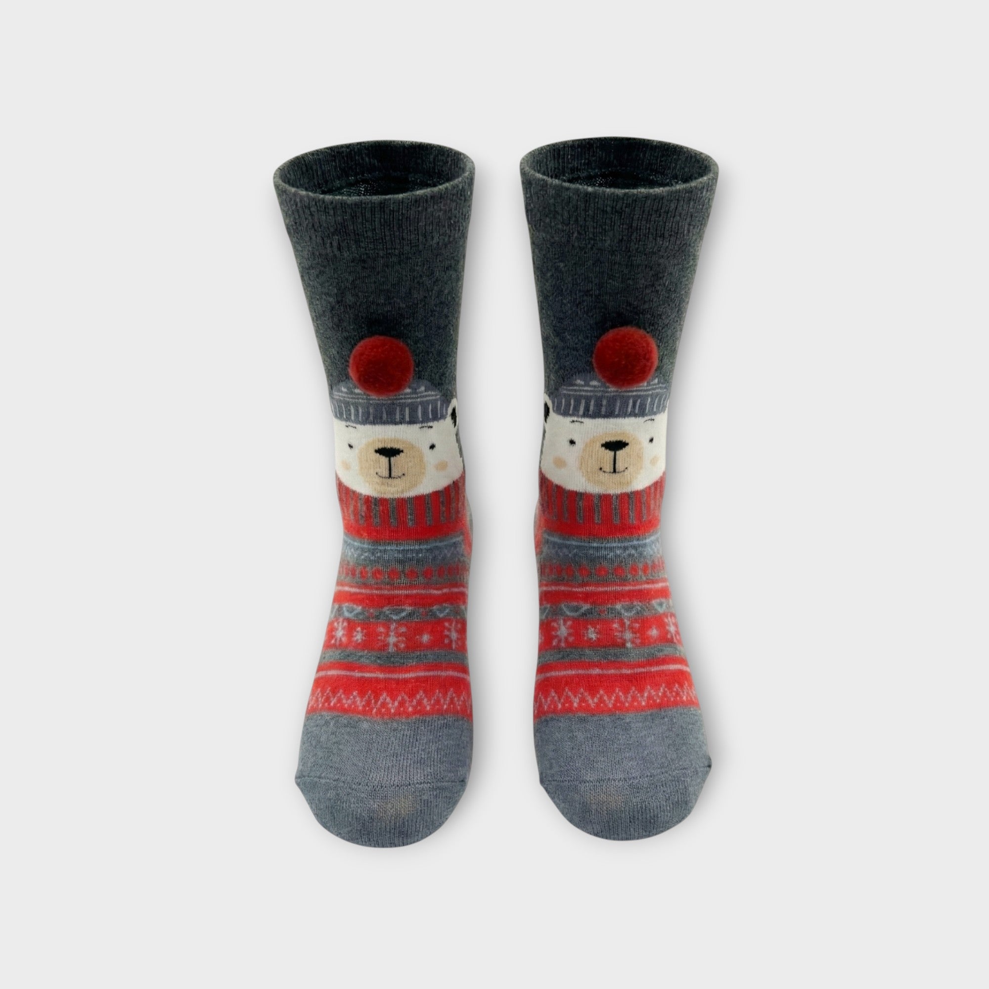 Kuschelige Kinder Antirutsch-Socken "Eisbär" – ABS-Sohle & Pompom – Oeko-Tex Zertifiziert