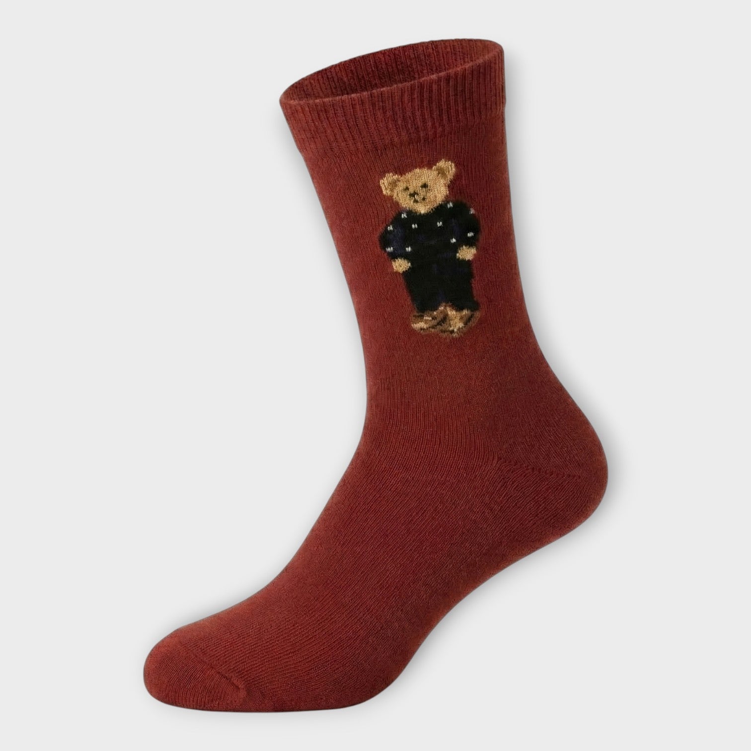 Nachhaltige Wollsocken "Teddy" – 62% Recycelte Wolle (Creme, Braun, Rot)
