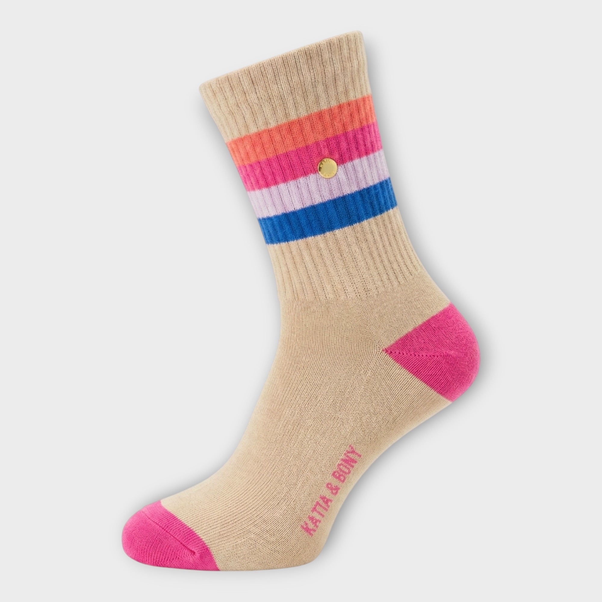 Retro-Stricksocken | Kuschelige Baumwollmischung | Beige mit bunten Streifen