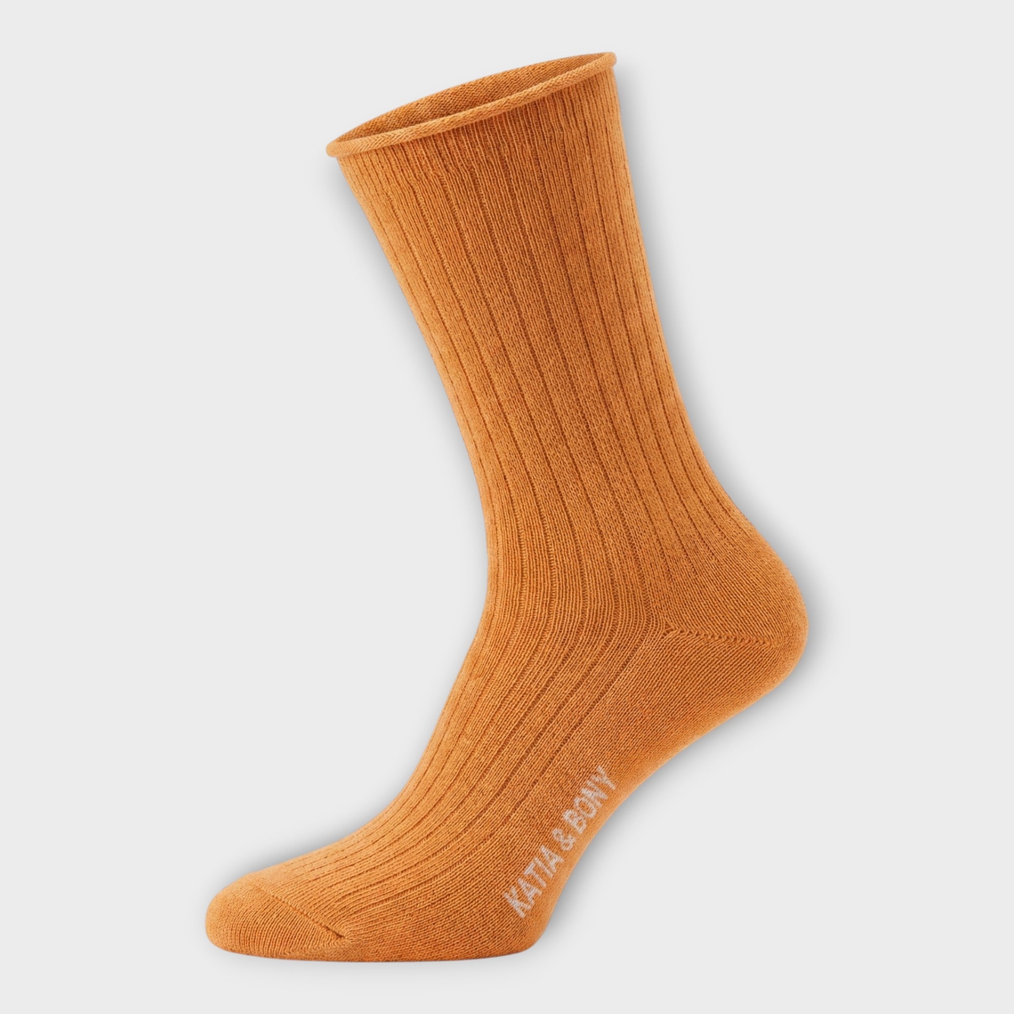 Damen Socke mit Rollrand in Senfgelb Amber, venenfreundlich ohne Gummi.
