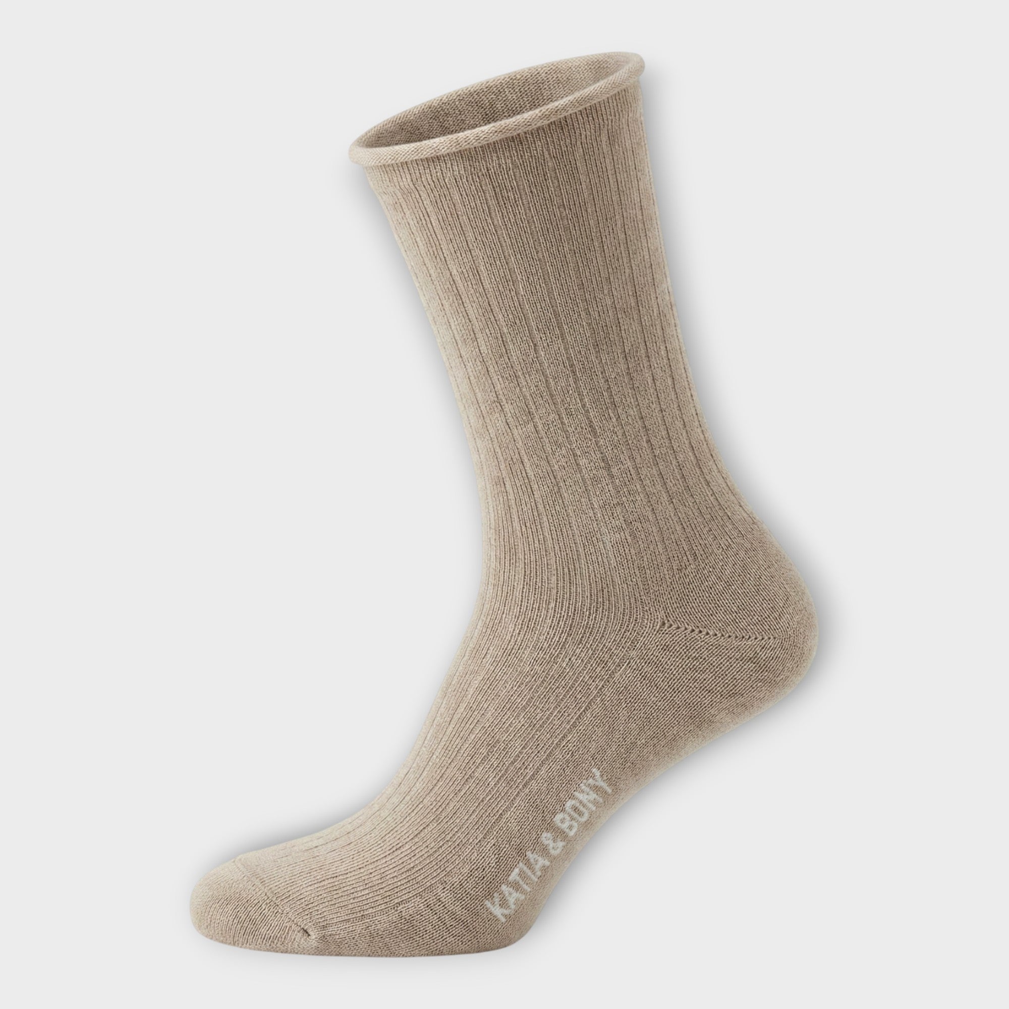Beige Socke mit Rollrand, druckfrei und bequem, Sand-Farben