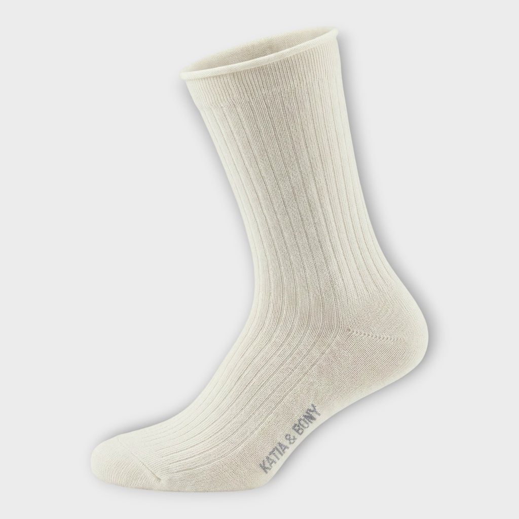 Naturweiße Damen Socke ohne Gummibund, Oeko-Tex zertifiziert.