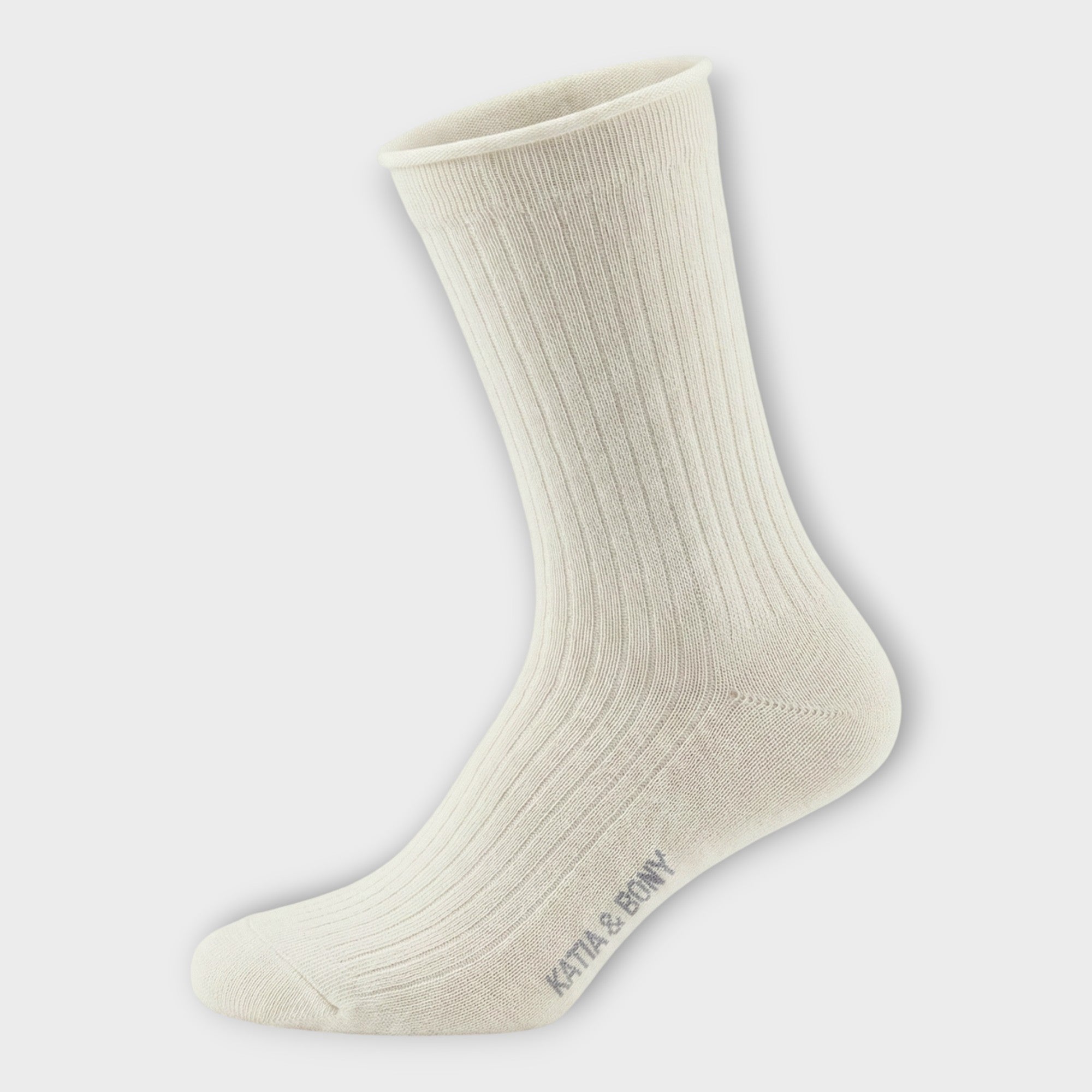 Naturweiße Damen Socke ohne Gummibund, Oeko-Tex zertifiziert.