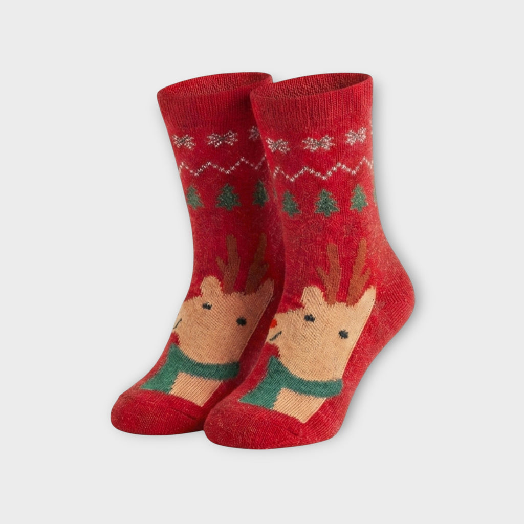 2er Set Kinder Weihnachtssocken mit Antirutsch-Sohle | Rentier & Weihnachtsmann Motive | Hoher Baumwollanteil