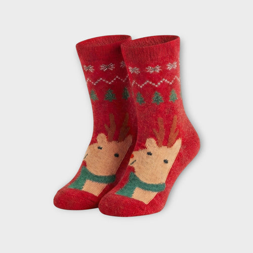 2er Set Kinder Weihnachtssocken mit Antirutsch-Sohle | Rentier & Weihnachtsmann Motive | Hoher Baumwollanteil