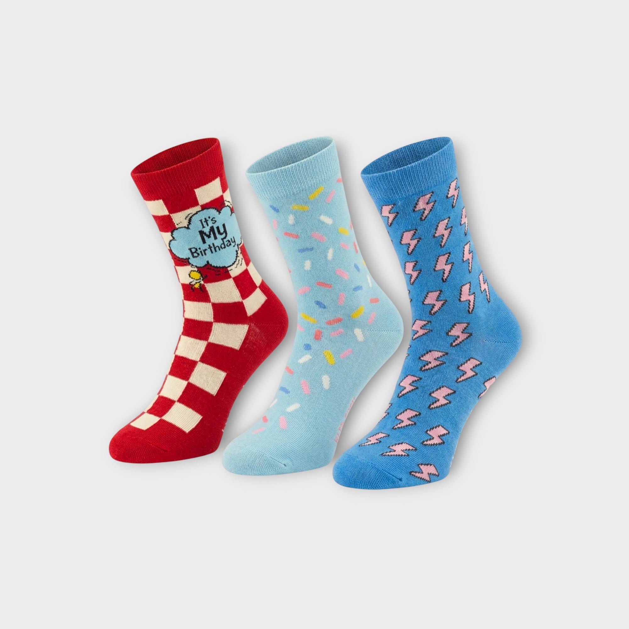 Unisex "Happy Birthday" Socken-Box | 3er-Set für Erwachsene | Bunte Party-Motive