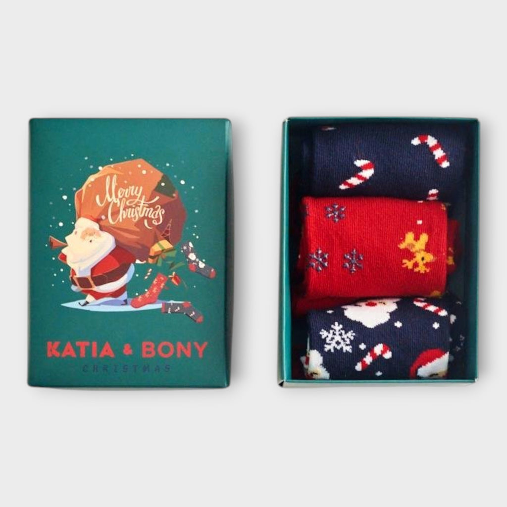 Weihnachtssocken, Socken Box, Geschenkset, Nikolausgeschenk, Adventskalender Füllung, Wichtelgeschenk, Rentier Socken, Santa Claus, Weihnachtsmann, Zuckerstange, Winter Socken, Katia & Bony, Lustige Socken, Herrensocken, Damensocken, Xmas.